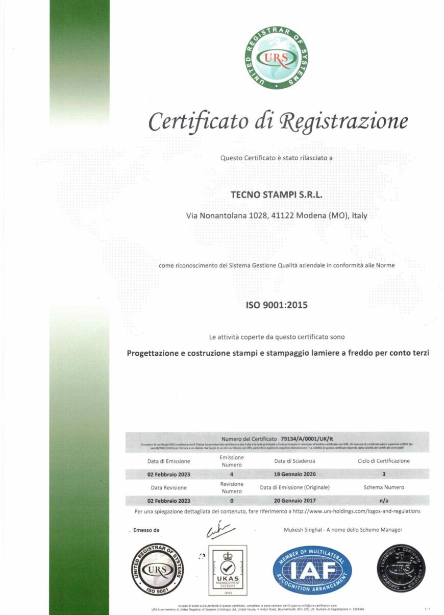 Certificato ISO9001:2015
